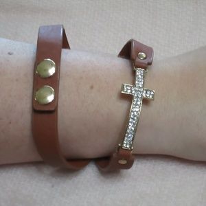 Faux leather bracelet with rhinestones